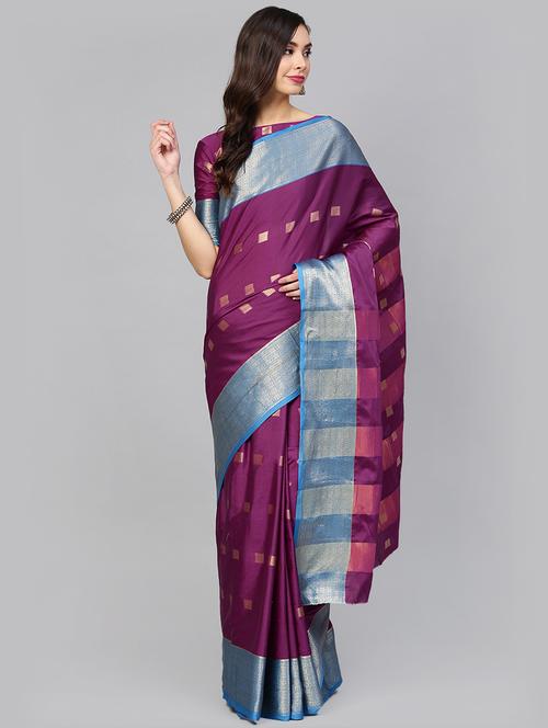 geometrical zari motif woven saree with blouse - 16140273 - Very Small Image - 1