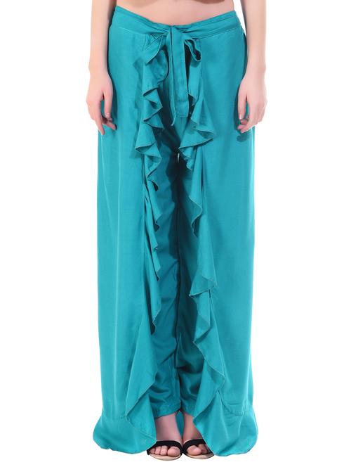 turqouise ruffle flared palazzo - 16140344 - Very Small Image - 1