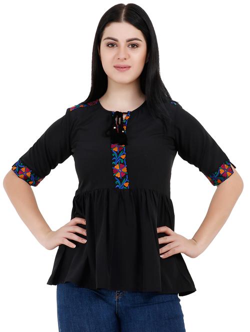 tie up neck embroidered tunic - 16140537 - Very Small Image - 1