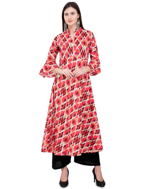 ikat bell sleeves a-line kurta - 16140604 - Very Small Image - 1