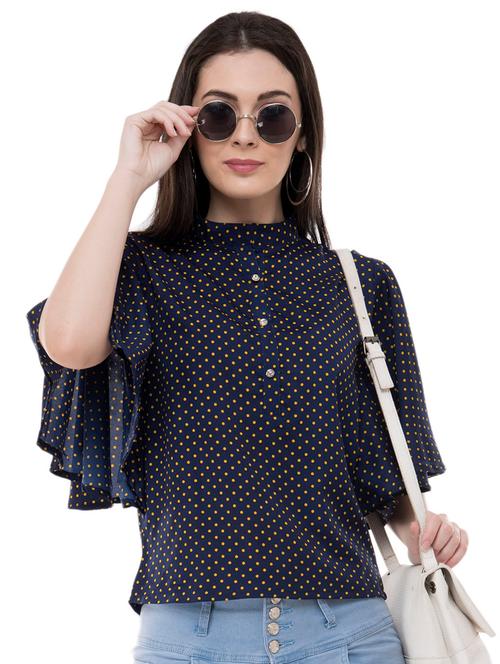 ruffle sleeved dot print top - 16140782 - Very Small Image - 1