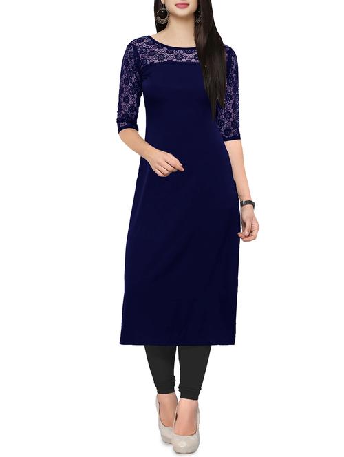 lace yoke straight kurta - 16140795 - Very Small Image - 1