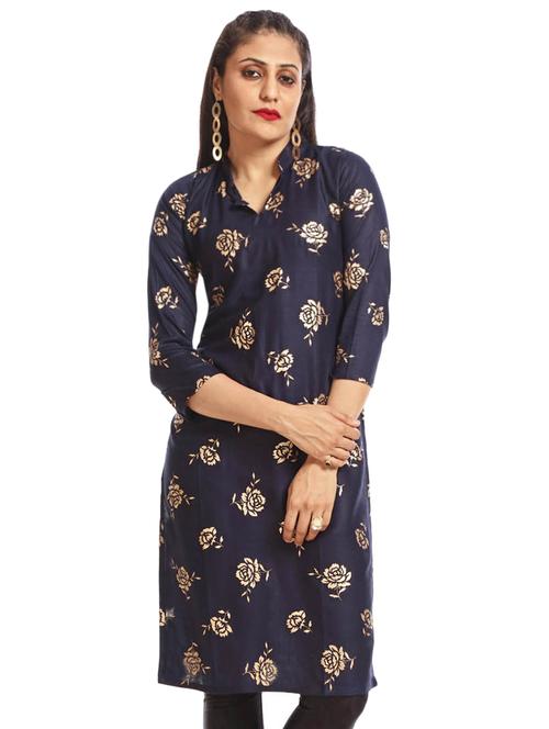 foil printed straight kurta - 16140914 - Very Small Image - 1