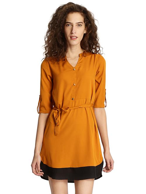 contrast hem belted dress - 16140922 - Very Small Image - 1