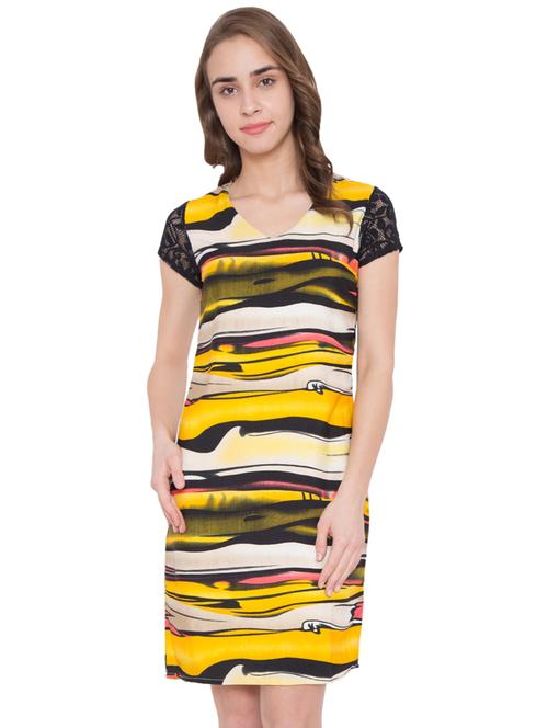 lace sleeved abstract sheath dress - 16140924 - Very Small Image - 1