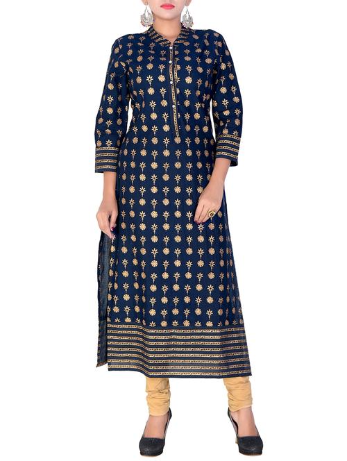 foil print straight kurta - 16141765 - Very Small Image - 1