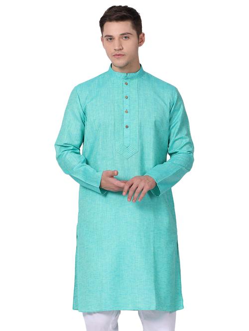 green cotton long kurta - 16141767 - Very Small Image - 1