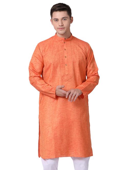 orange cotton long kurta - 16141768 - Very Small Image - 1