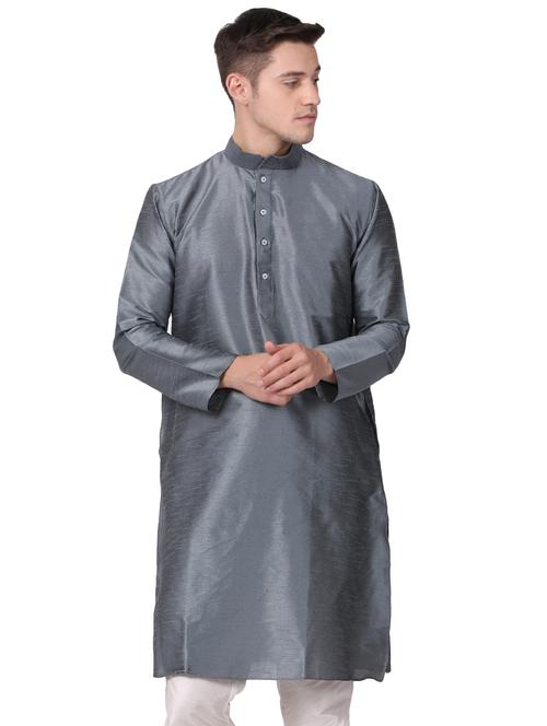 silver dupion long kurta - 16141778 - Very Small Image - 1