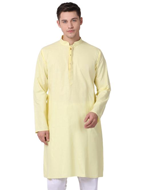 yellow cotton long kurta - 16141786 - Very Small Image - 1