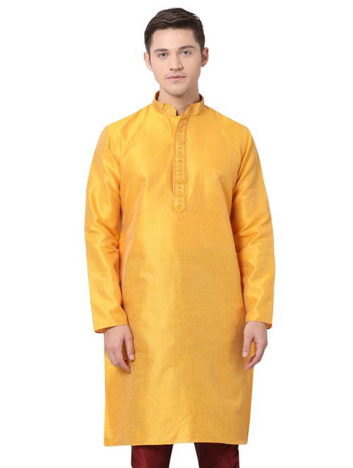 yellow silk blend long kurta - 16141805 - Very Small Image - 1