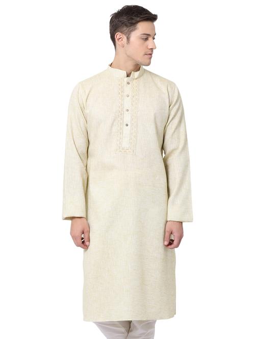 yellow khadi long kurta - 16141811 - Very Small Image - 1