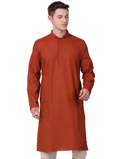 red cotton long kurta - 16141828 - Very Small Image - 1