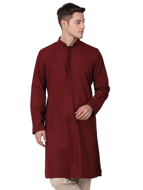 maroon solid long kurta - 16141829 - Very Small Image - 1
