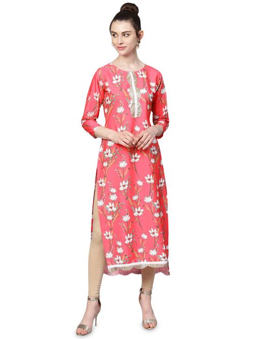 floral placket detail straight kurta - 16141847 - Very Small Image - 1