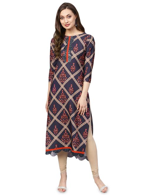 checkered placket detail straight kurta - 16141848 - Very Small Image - 1