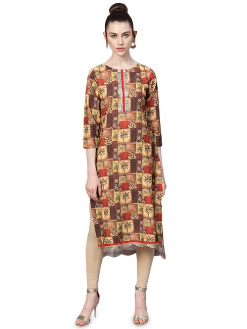 floral placket detail straight kurta - 16141849 - Very Small Image - 1