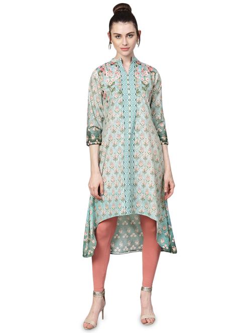digital floral high-low kurta - 16141852 - Very Small Image - 1