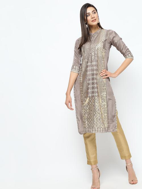 foil printed straight kurta - 16141895 - Very Small Image - 1