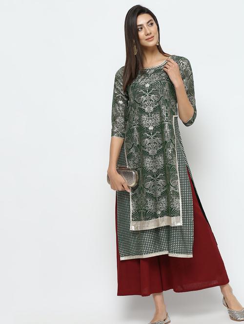 foil printed layered kurta - 16141898 - Very Small Image - 1