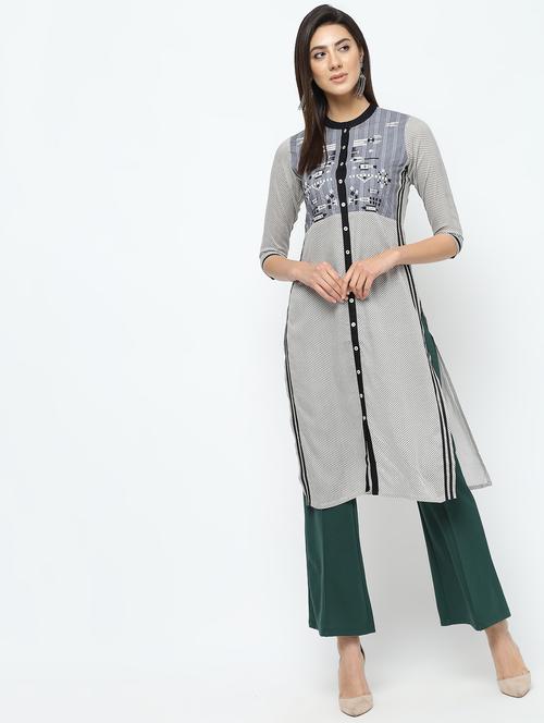 embroidered buttoned straight kurta - 16141918 - Very Small Image - 1