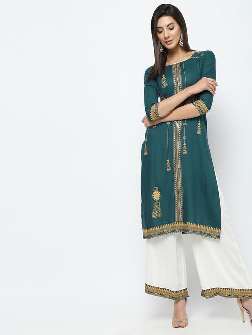 foil printed kurta with palazzo set - 16141929 - Very Small Image - 1