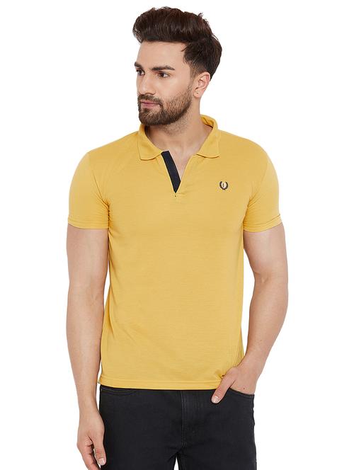 yellow solid collared t-shirt - 16141986 - Very Small Image - 1