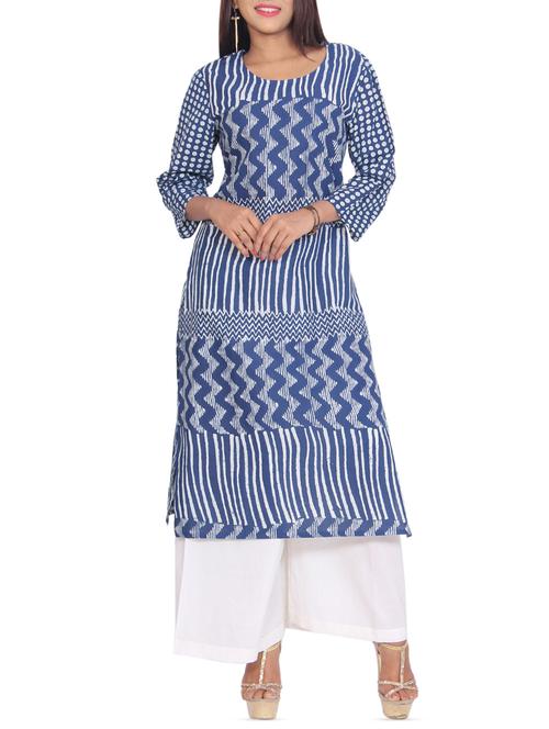 indigo printed straight kurta - 16142156 - Very Small Image - 1