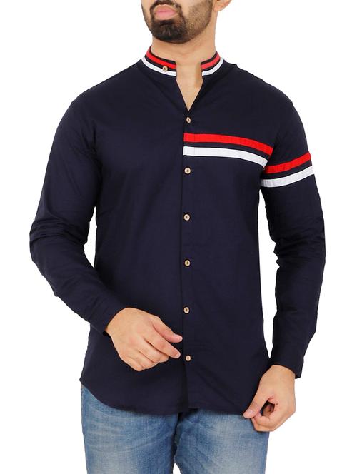 navy blue striped casual shirt - 16142642 - Very Small Image - 1