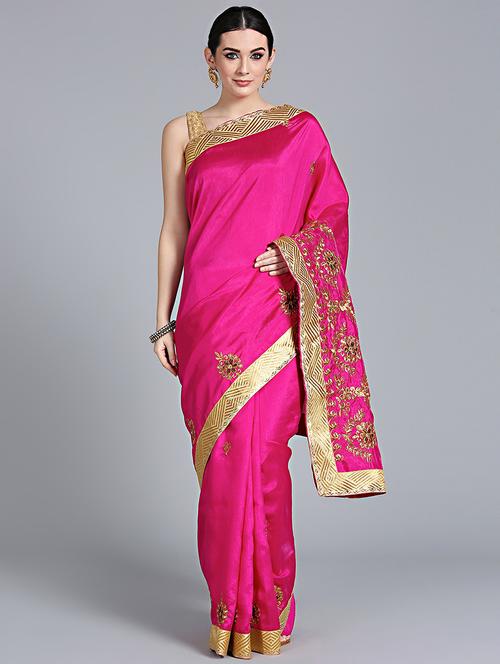 magenta silk embroidered saree with blouse - 16142983 - Very Small Image - 1
