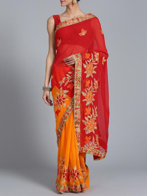 half & half embroidered saree with blouse - 16142984 - Very Small Image - 1