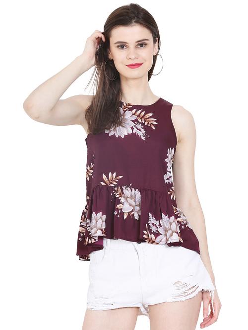 round neckline floral peplum top - 16142999 - Very Small Image - 1