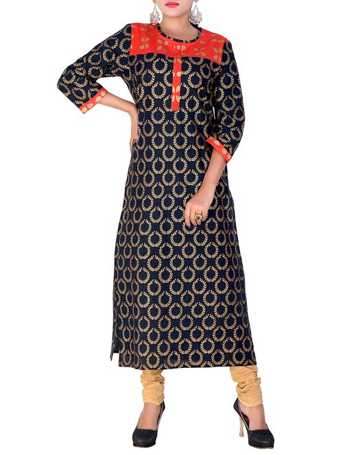 foil print straight kurta - 16143130 - Very Small Image - 1