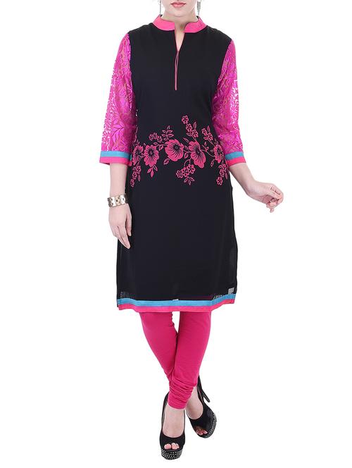 floral contrast straight kurta - 16143132 - Very Small Image - 1