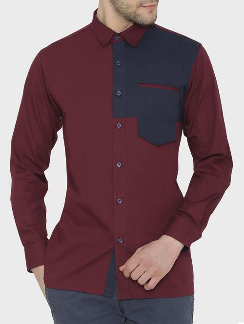 maroon color block casual shirt - 16157227 - Very Small Image - 1