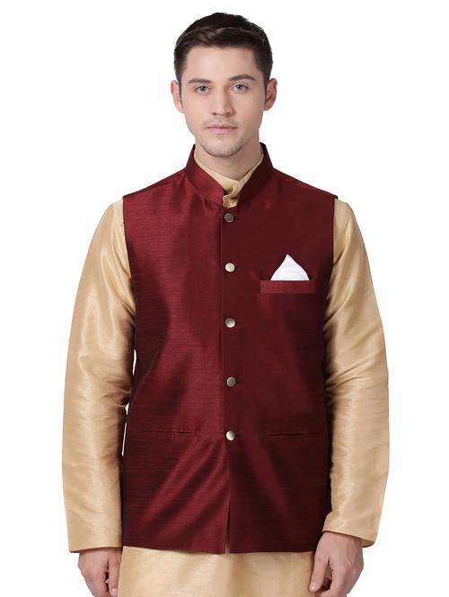 red silk nehru jacket - 16157279 - Very Small Image - 1