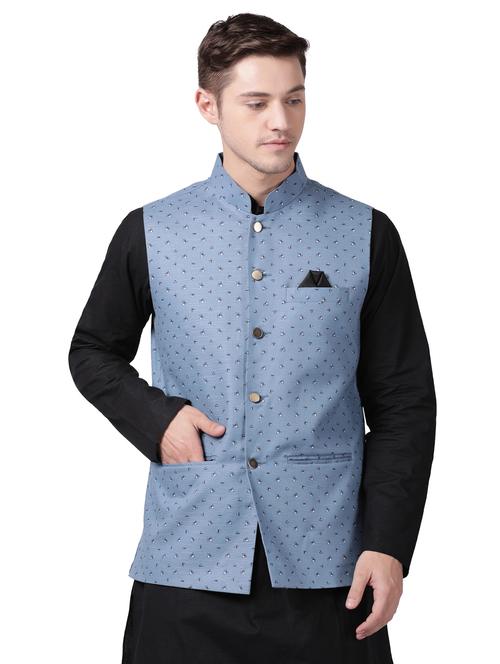 grey cotton nehru jacket - 16157282 - Very Small Image - 1