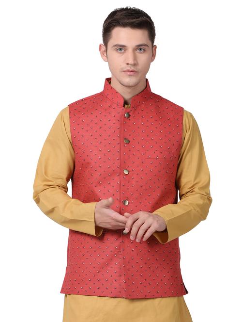 red printed nehru jacket - 16157283 - Very Small Image - 1
