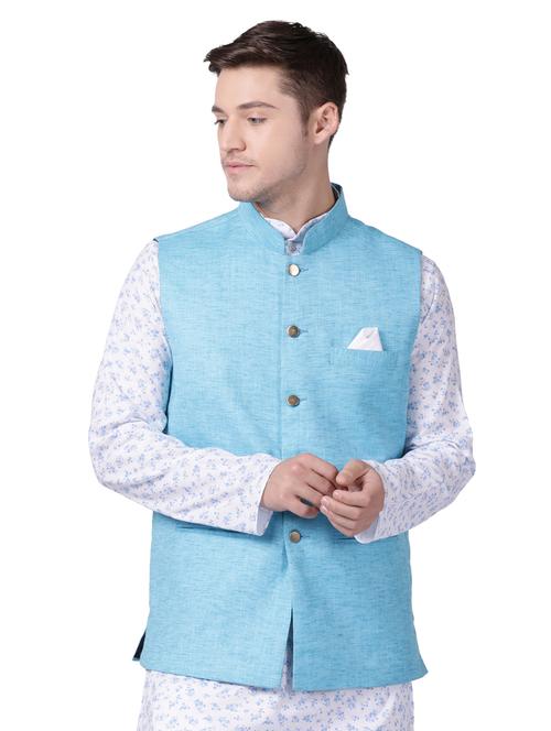 blue cotton nehru jacket - 16157287 - Very Small Image - 1