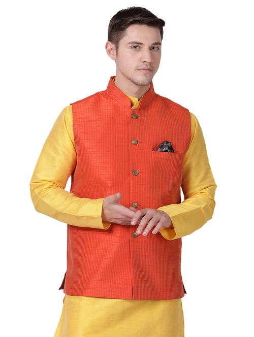 orange printed nehru jacket - 16157297 - Very Small Image - 1