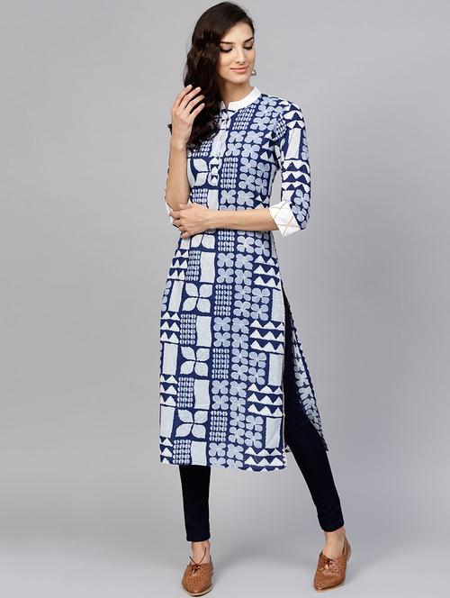 indigoprinted straight kurta - 16157640 - Very Small Image - 1