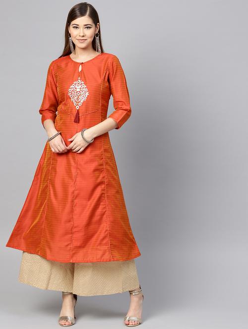 embroidered a-line kurta with tassels - 16157695 - Very Small Image - 1