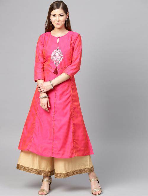 embroidered a-line kurta with tassels - 16157696 - Very Small Image - 1