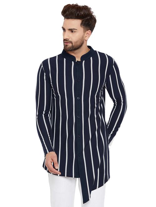 navy blue striped asymmetric kurta - 16157887 - Very Small Image - 1