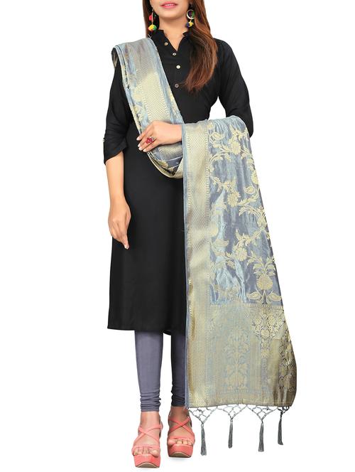 grey silk dupatta - 16158114 - Very Small Image - 1