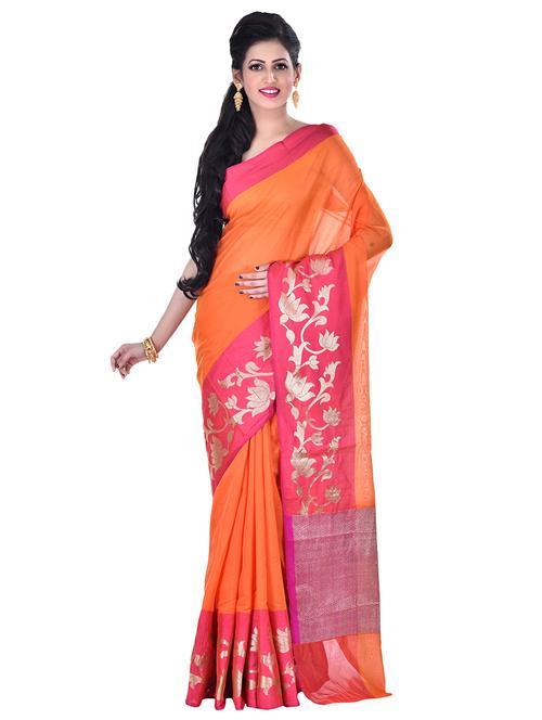 contrast floral border banarasi saree with blouse - 16158187 - Very Small Image - 1