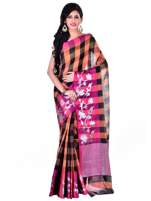 checkered zari motif banarasi saree with blouse - 16158193 - Very Small Image - 1