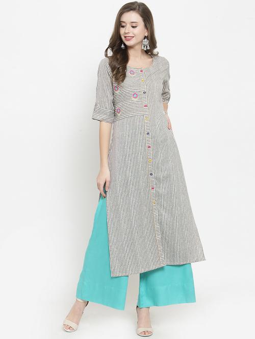 embroidery stripes kurta with palazzo set - 16158710 - Very Small Image - 1
