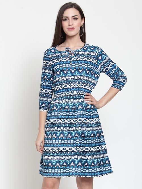 tie up neck aztec a-line dress - 16159275 - Very Small Image - 1