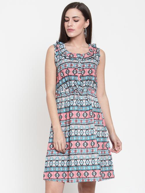 ruffle trim drawstring a-line dress - 16159279 - Very Small Image - 1